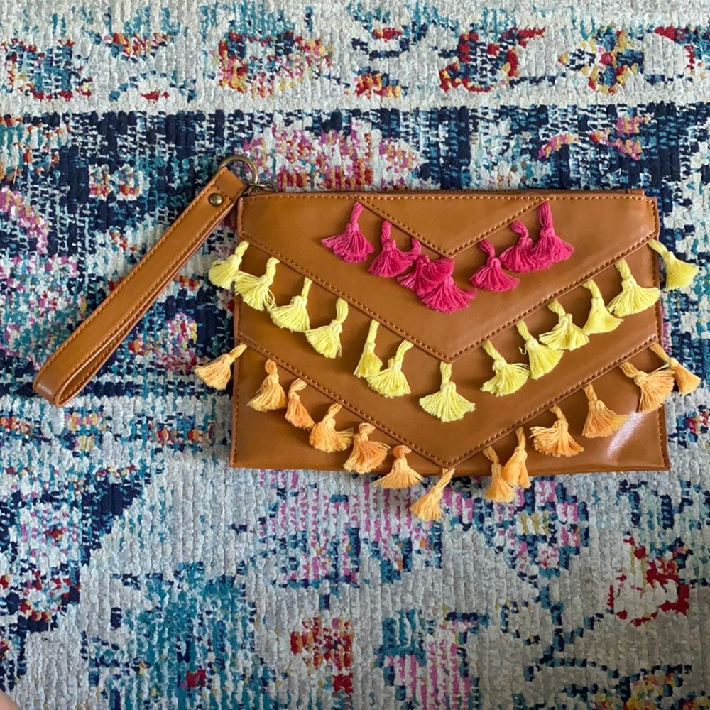 Cognac Fringe Clutch